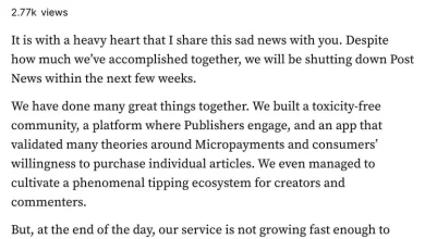 پلتفرم جایگزین توییتر Post News برای همیشه تعطیل خواهد شد