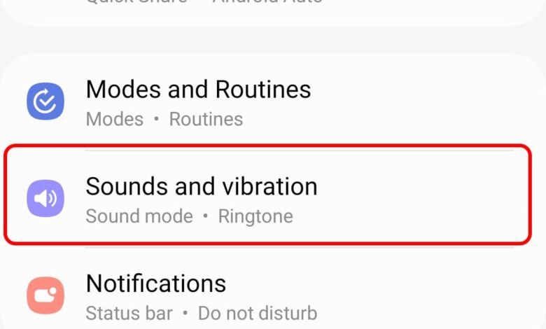 انتخاب Sounds and Vibration در گوشی سامسونگ