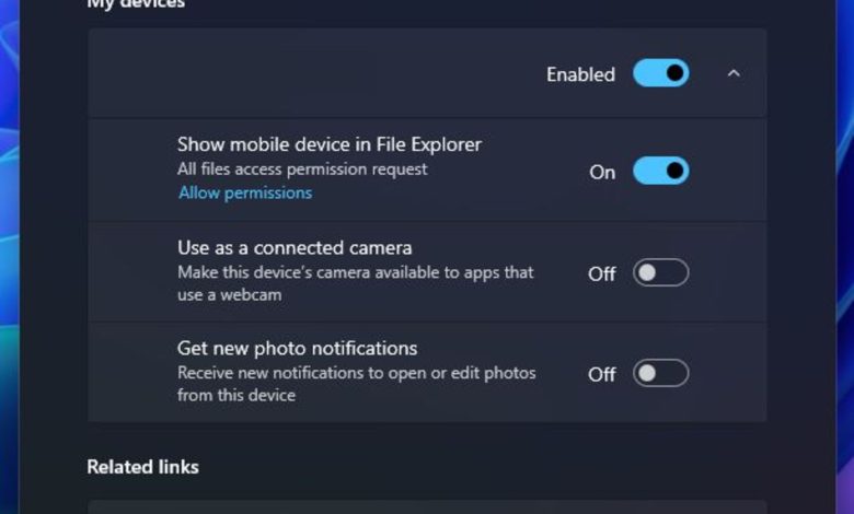 ویژگی Manage Device ویندوز ۱۱ برای دسترسی آسان به گوشی ازطریق کامپیوتر