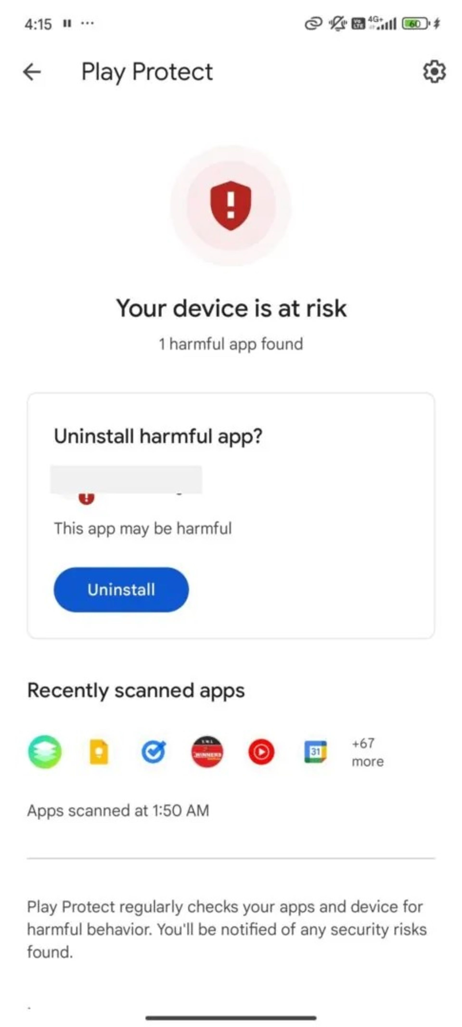 گوگل به گمان زیادً تغییری کوچک و کاربردی در سیستم Play Protect اعمال میکند_مستطیل زرد 2 اسکرینشاتی از رابط کاربری قدیمی Play Protect