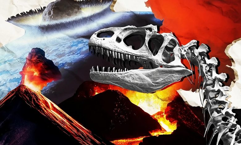 برخورد سیارک به دریا، فوران آتشفشان و اسکلت دایناسور