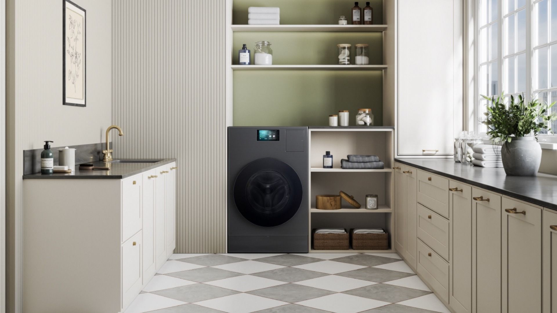 ماشین لباسشویی سامسونگ مدل Bespoke AI Laundry Combo از نمای جلو