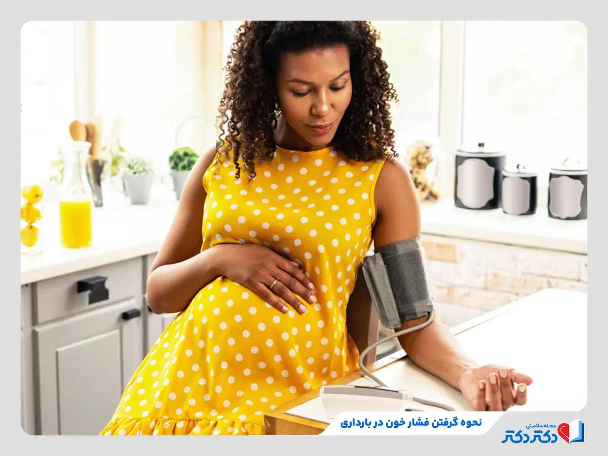 سختی خون بارداری چند است و برای جنین چه خطراتی دارد؟_مستطیل زرد 6 زن جوان در حال گرفتن فشار خون برای بررسی احتمال ابتلا به فشار خون بارداری