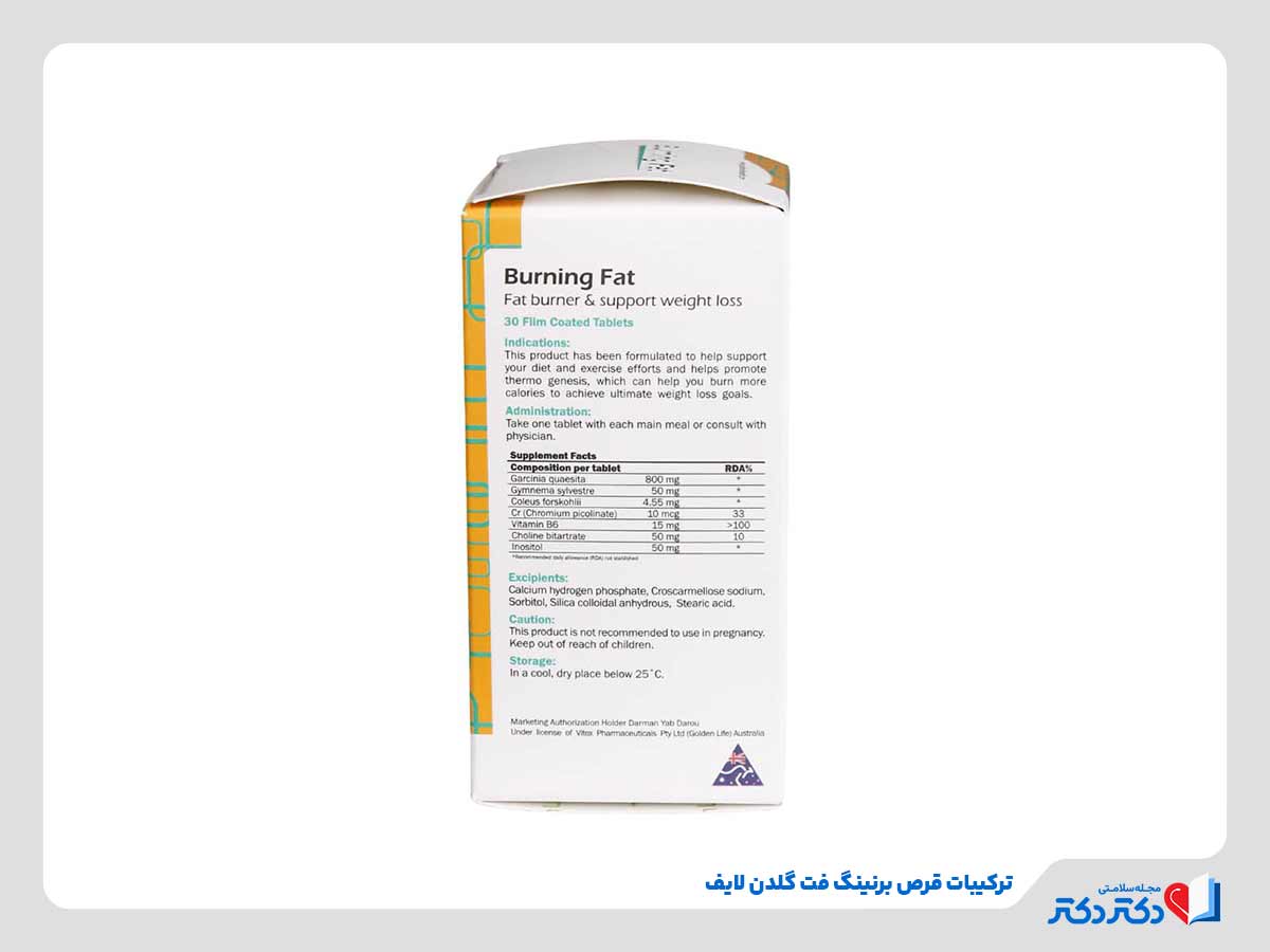 ترکیبات موجود در قرص روکش دار برنینگ فت گلدن لایف